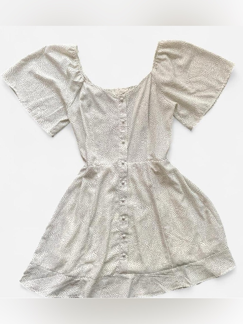 Short Sleeve Dotted Mini Dress Faux button closure front